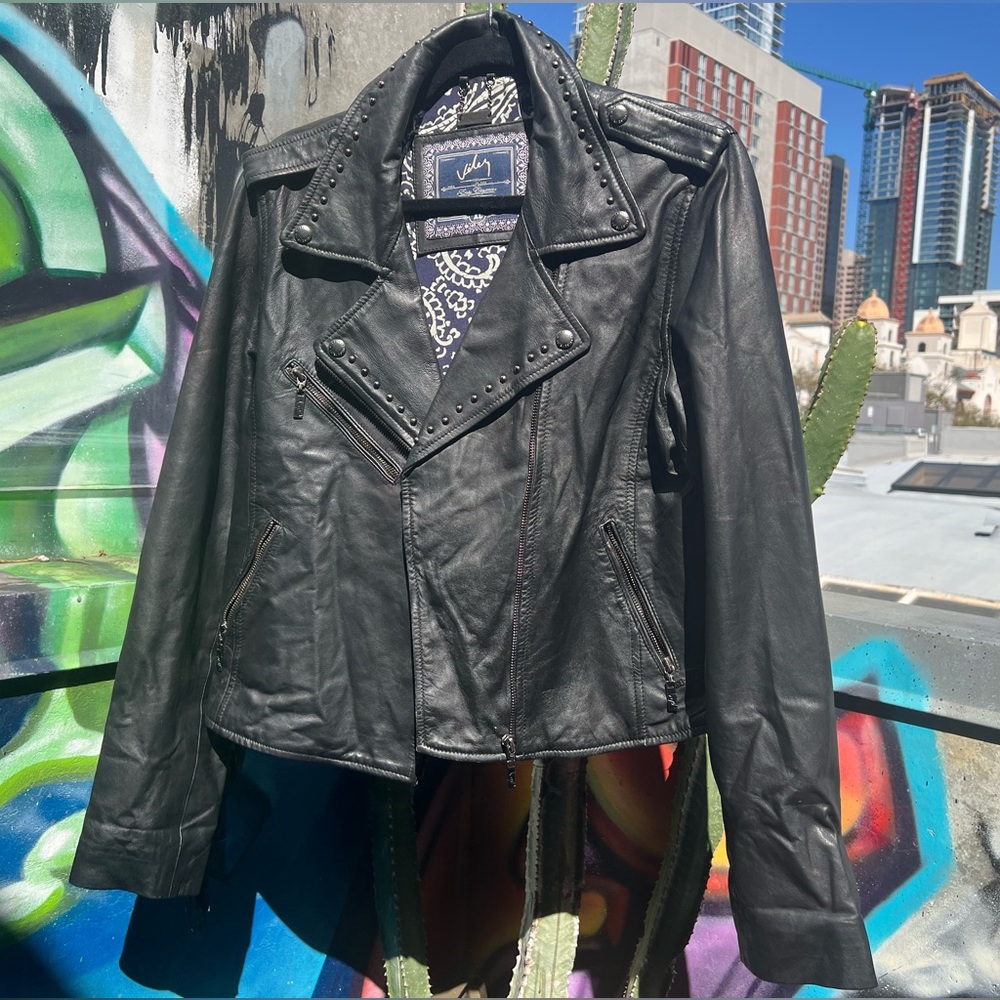 Leather Fringe Studded Motorcycle Jacket with Removable Fringe - Picture 3 of 17
